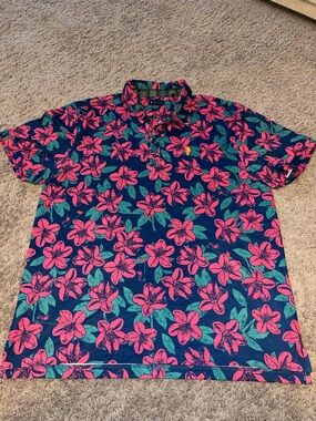 William Murray Golf Navy Polo with Pink Floral Print XL
